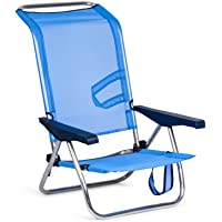 Solenny 50001072720095-Silla de Playa Cama Plegable 4 Posiciones Azul Respaldo Bajo con Asas- 77x60x14 cm…